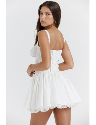 Korseli Beyaz Tasarım Mini Elbise