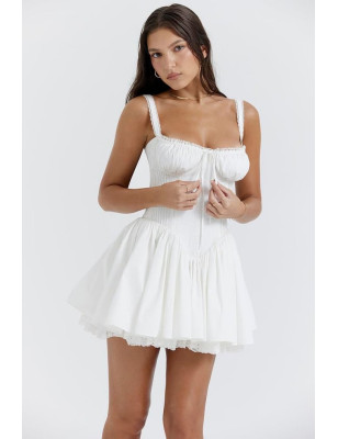 Korseli Beyaz Tasarım Mini Elbise