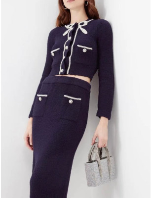 İnci İşlemeli Kurdeleli Tasarım Triko Hırka