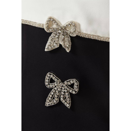 Çift Renkli Kristal Kurdele Detaylı Tasarım Elbise