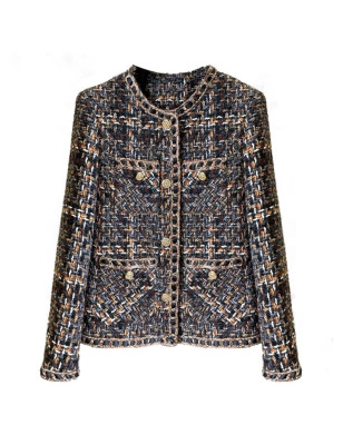 Zincir Detaylı Gold Düğmeli Premium Tüvid Ceket