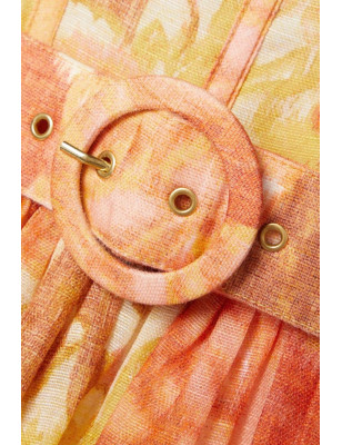 Çiçek Desenli Kemerli Tasarım Midi Elbise