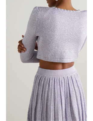 Işıltılı Pul Detaylı Cepli Tasarım Triko Lila Ceket