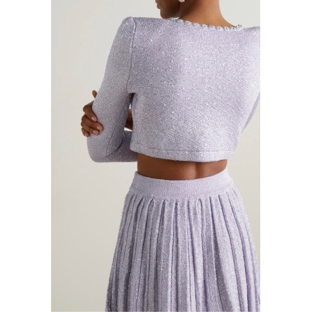 Işıltılı Pul Detaylı Cepli Tasarım Triko Lila Ceket