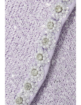 Işıltılı Pul Detaylı Cepli Tasarım Triko Lila Ceket