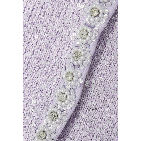 Işıltılı Pul Detaylı Cepli Tasarım Triko Lila Ceket