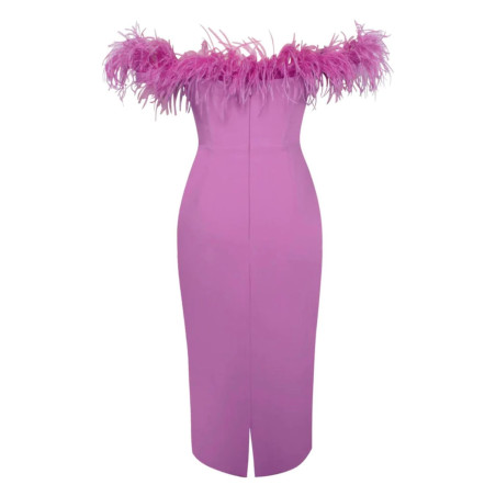 Otrişli Pembe Tasarım Midi Elbise