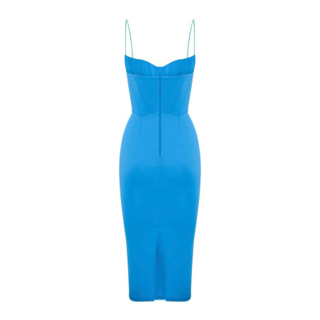 İp Askılı Kuplu Mavi Tasarım Elbise