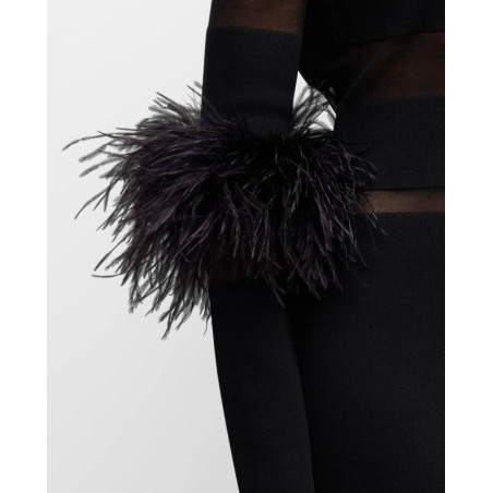 Transparan Tül Şeritli Siyah Bandaj Tasarım Elbise