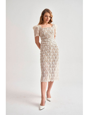 Kristal Taş Detaylı Dantel Tasarım Kalem Elbise