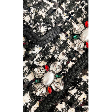 Büyük İnci Düğmeli Ekoseli Tüvid Tasarım Ceket