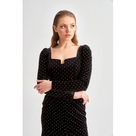 Siyah Kadife Midi Boy Tasarım Elbise