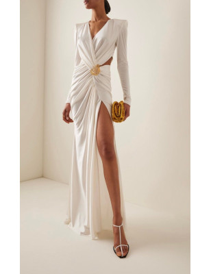 Beli Çapraz Tokalı Maksi Tasarım Elbise