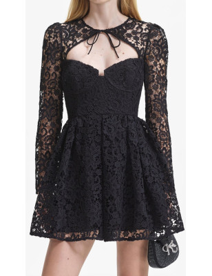 Boyundan Bağlı Kuplu Tasarım Dantel Mini Elbise