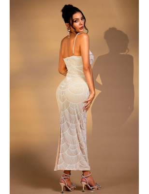 İp Askılı İncili Beli Pencereli Premium Midi Elbise