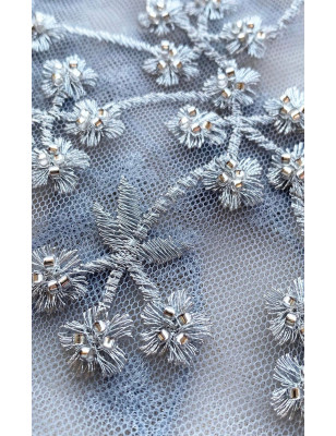 Mavi Taş Detaylı İşlemeli Midi Tasarım Elbise