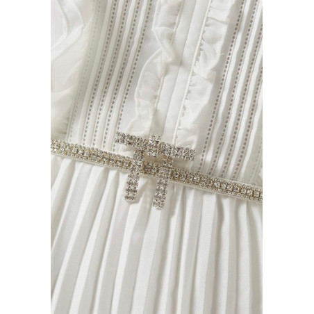 Kristal Fiyonk Detaylı Şifon Tasarım Midi Elbise