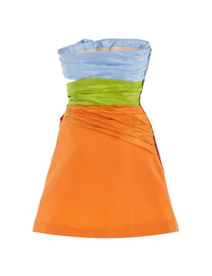 3 Renkli Gül Detaylı Straplez Mini Tasarım Elbise