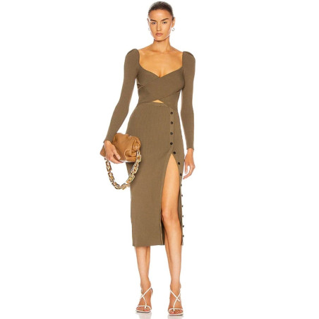 Düğmeli Triko Tasarım Elbise