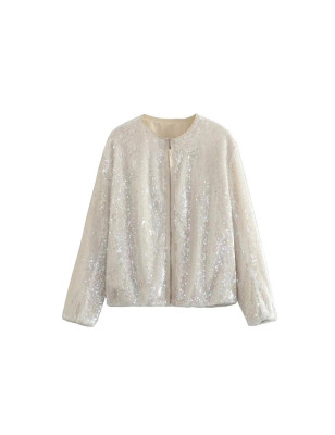 Payetli Bomber Ceket (Bej)