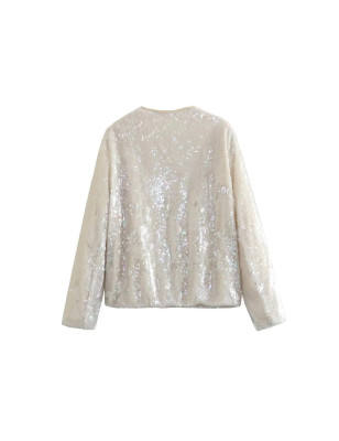 Payetli Bomber Ceket (Bej)