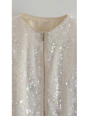 Payetli Bomber Ceket (Bej)
