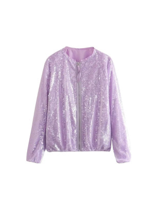 Payetli Bomber Ceket (Lila)
