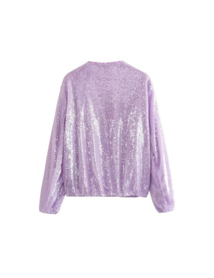 Payetli Bomber Ceket (Lila)