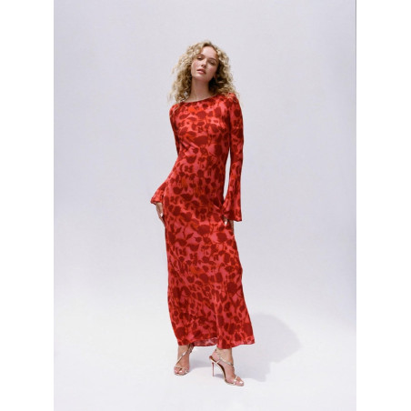 %100 İpek Uzun Kollu Çiçek Desenli Maksi Tasarım Elbise