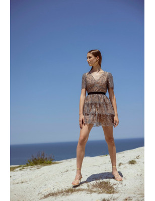 İşlemeli Mini Gümüş Tasarım Elbise