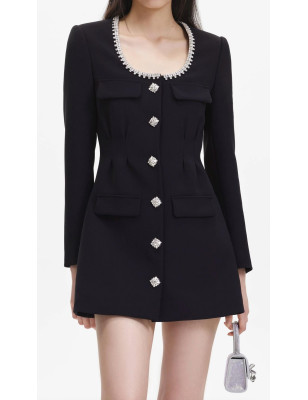 Kristal Taşlı Uzun Kollu Siyah Tasarım Elbise