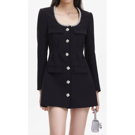 Kristal Taşlı Uzun Kollu Siyah Tasarım Elbise