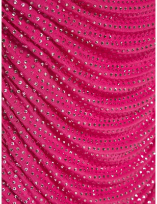 İp Askılı Kristal Taşlı Fuşya Tasarım Elbise