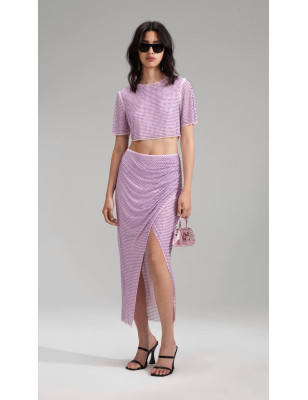 Kristal Taşlı Tasarım Bluz ve Yırtmaçlı Etek Takım