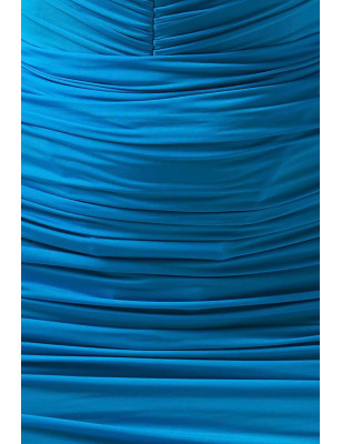 Drapeli Straplez Bandaj Mavi Tasarım Elbise