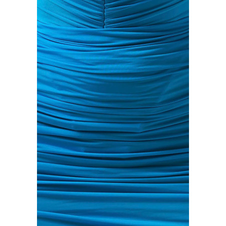 Drapeli Straplez Bandaj Mavi Tasarım Elbise