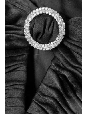 Kristal Halka Detaylı Drapeli Siyah Tasarım Mini Elbise