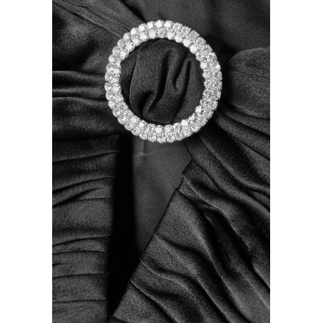 Kristal Halka Detaylı Drapeli Siyah Tasarım Mini Elbise