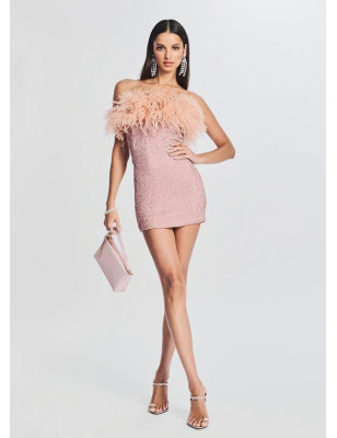 Otrişli Payetli Mini Pudra Tasarım Elbise