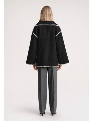 Püsküllü Kaşkollu Yün Premium Kaban(Antrasit)