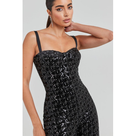 Askılı Payetli Siyah Tasarım Tulum