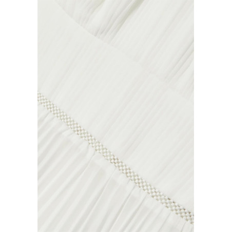 Pileli Dantel Detaylı Tasarım Ekru Elbise