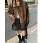 Kahverengi Oversize Deri Ceket