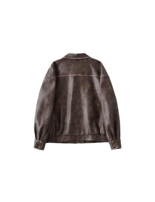 Kahverengi Oversize Deri Ceket