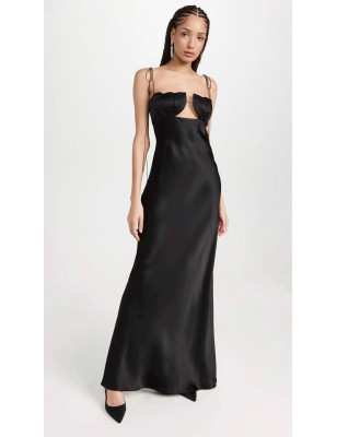 İp Askılı Göğsü Pencereli Jarse Tasarım Maksi Elbise