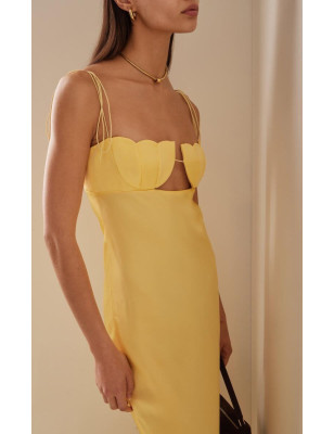 İp Askılı Göğsü Pencereli Sarı Jarse Elbise