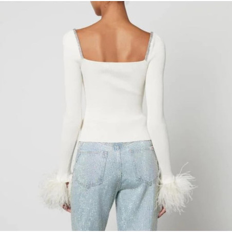 Kolları Otrişli Kristal Taşlı Fitilli Tasarım Bluz