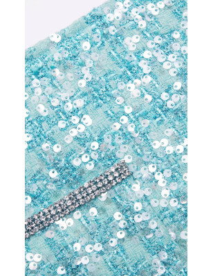 Kristal Taşlı Kolları Otrişli Mint Rengi Premium Ceket