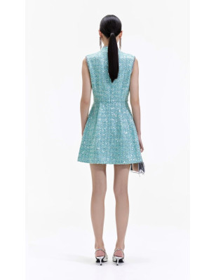 Eteği Kurdele Formlu Kristal Taş Detaylı Tasarım Tüvid Elbise