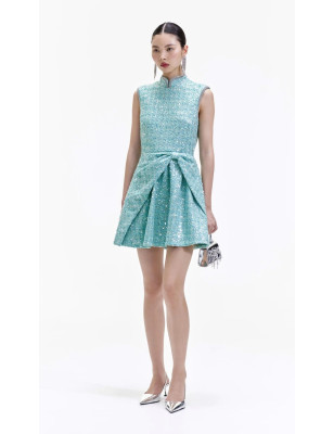 Eteği Kurdele Formlu Kristal Taş Detaylı Tasarım Tüvid Elbise